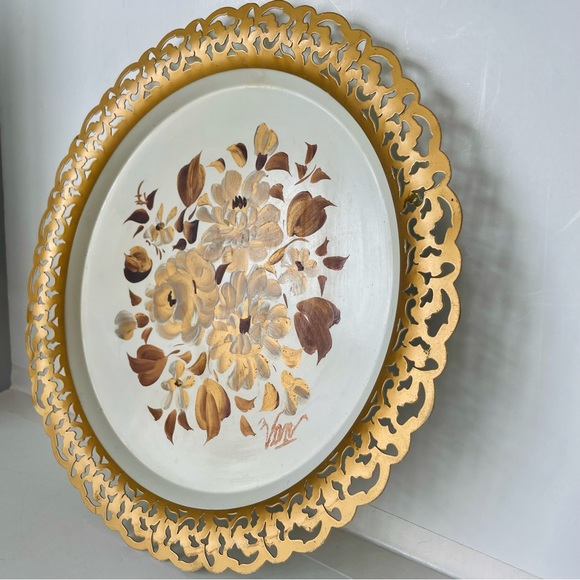 Vintage NashCo Toleware Tin Decorative Plate Serving Tray Wall Decor - Picture 2 of 10